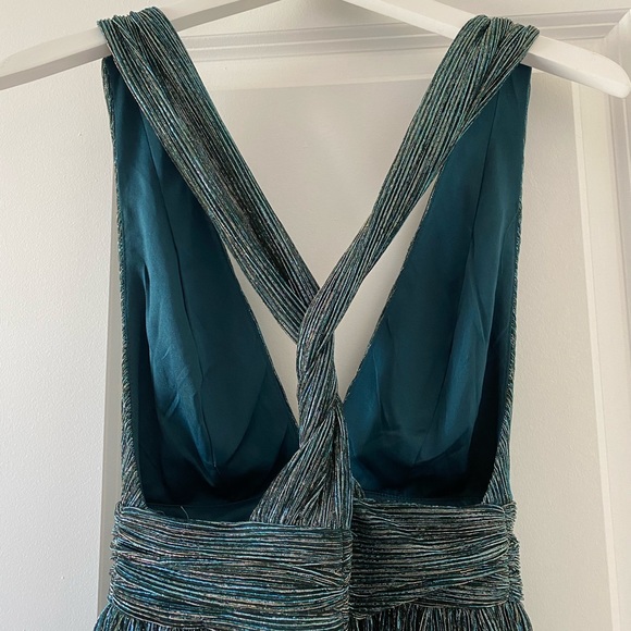 Lulus Ailey Gold and Teal Blue Skater Dress NWT - Picture 8 of 13